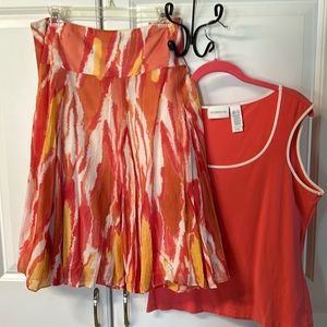 Outfit swirl skirt drop waist, Liz top. Easy breezy & cool sz 16 skirt Top LGL